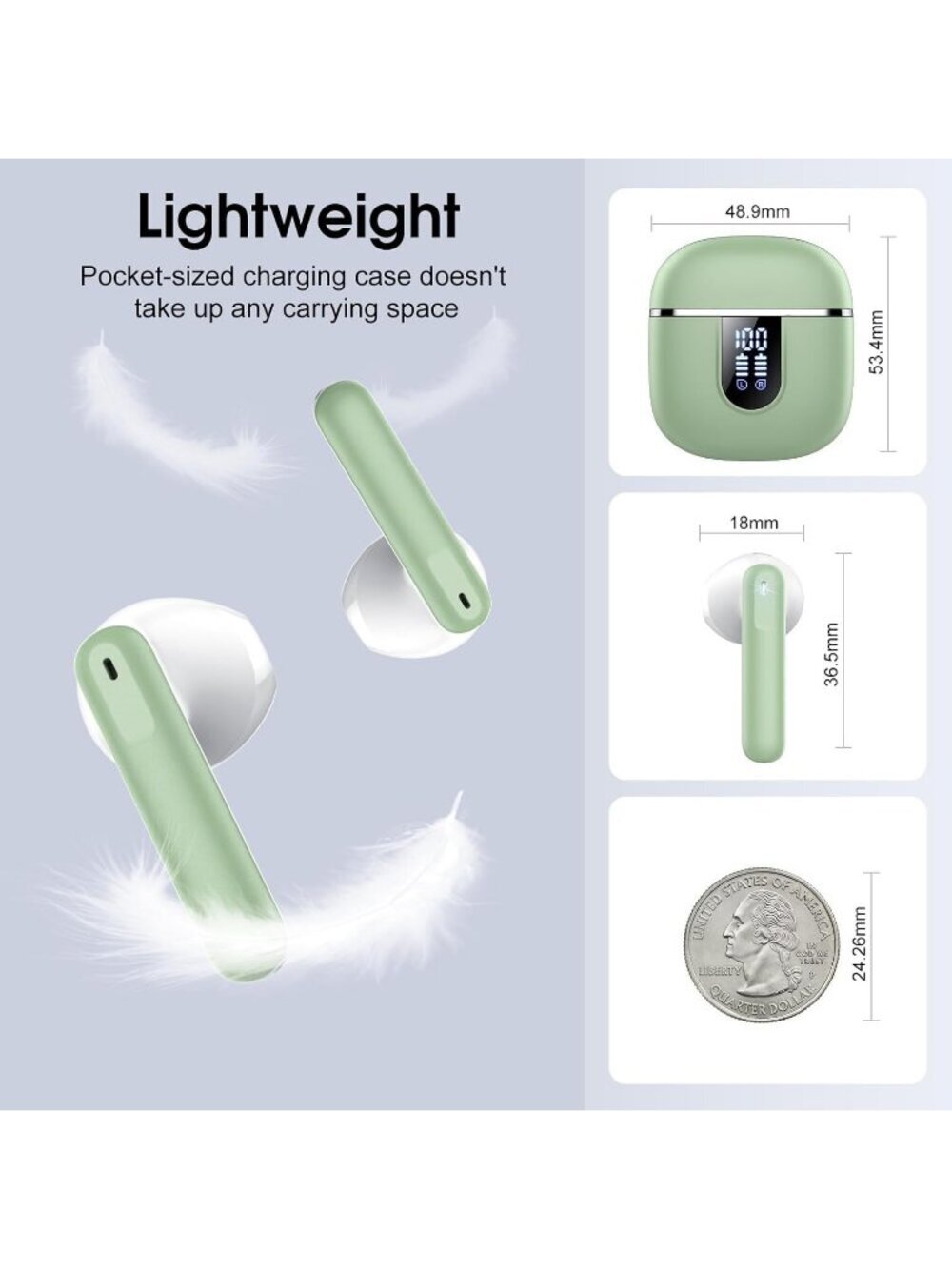 Wireless Green 40H Playtime 4 ENC Noise Cancelling Mic Bluetooth 5.4 Earbud - Picture 7 of 7